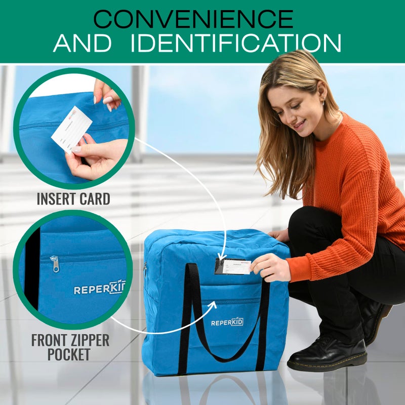 Reperkid Booster Seat Travel Bag for Airplane, Blue, 17" H x 16.5" W x 9.5" D, Compatible with Gb Pockit Stroller and Most Boosters- Premium Waterproof Cover, Hand Bag Design, Durable Zipper - Image 3